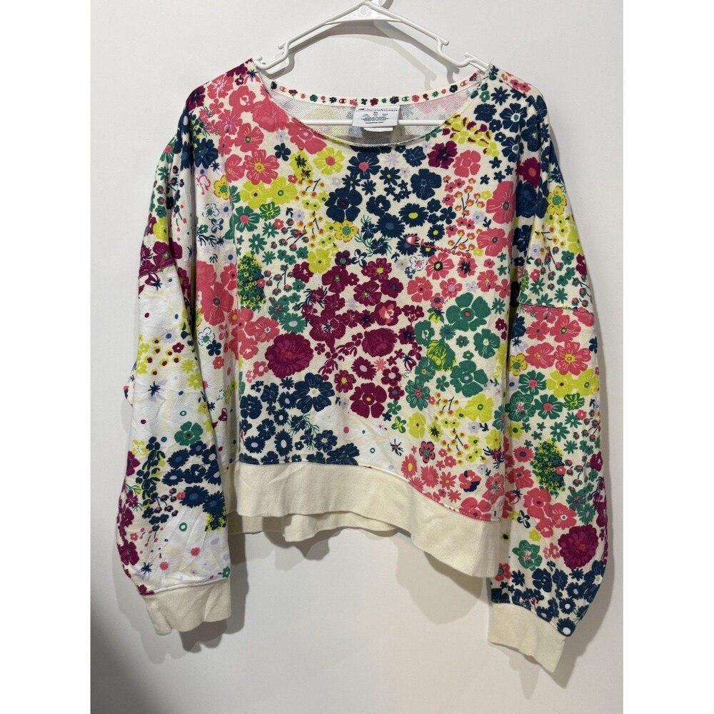 Champion Women’s Cropped Sweatshirt XL Multicolor Floral Embroidered Logo - Picture 1 of 11